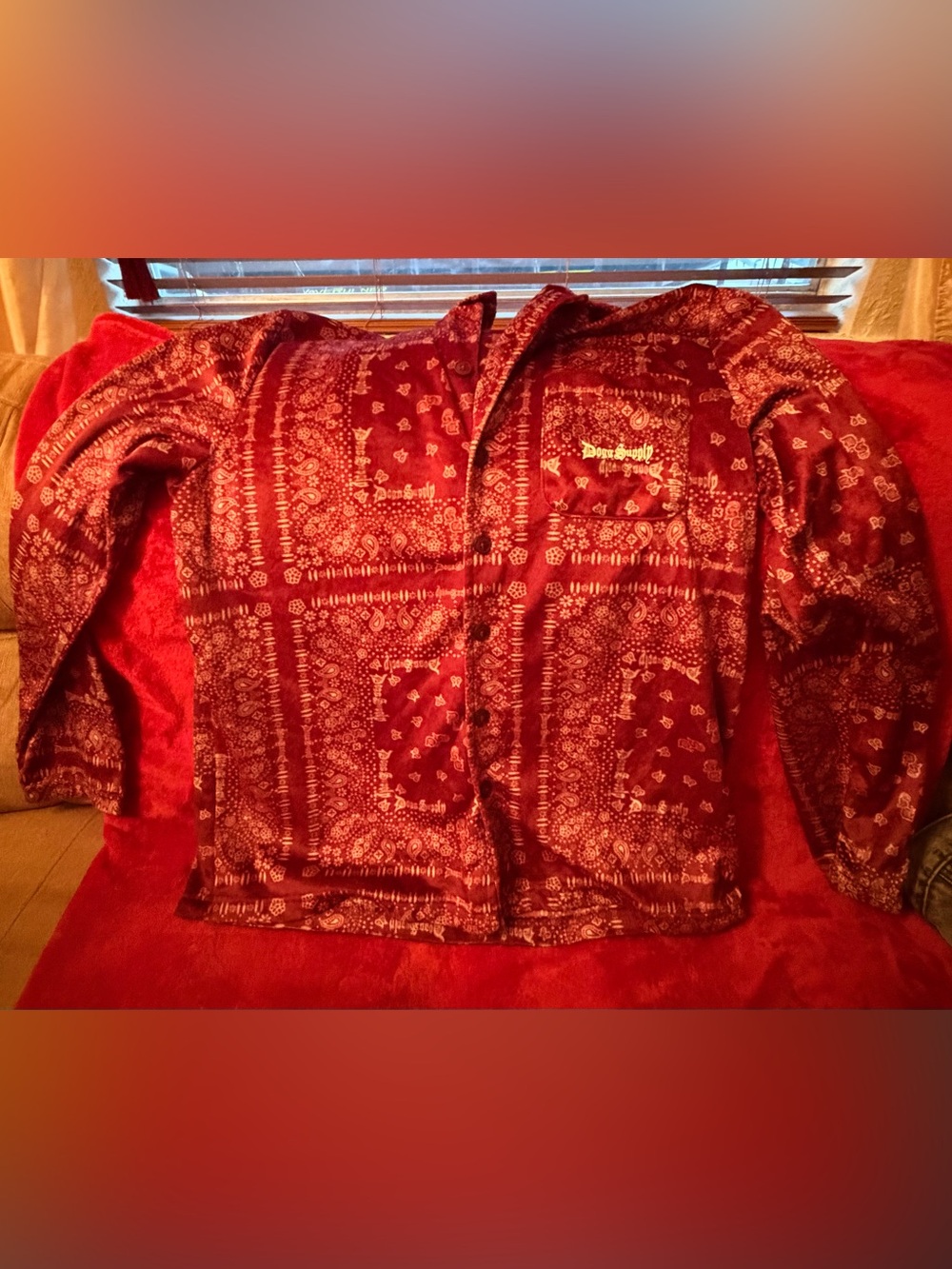 Casual Red Bandana-Print Button-Down Shirt